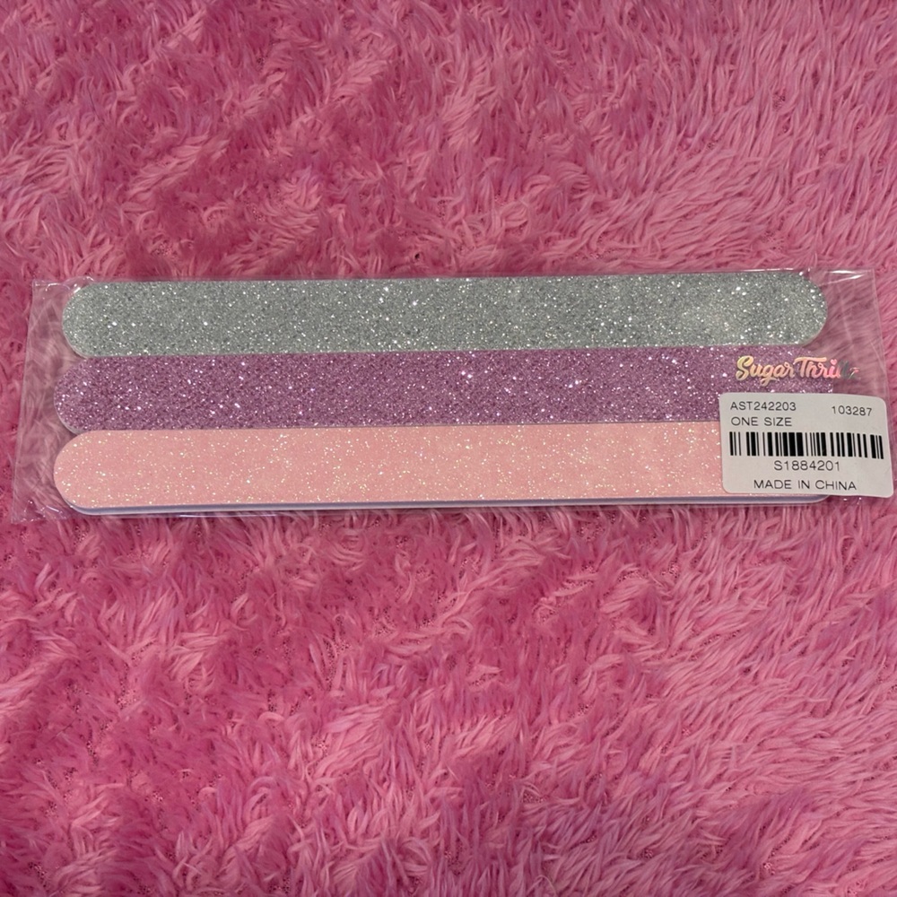 Sugar Thrillz Sparkle Nail File Set of 3 Pink Silver Glitter NWT